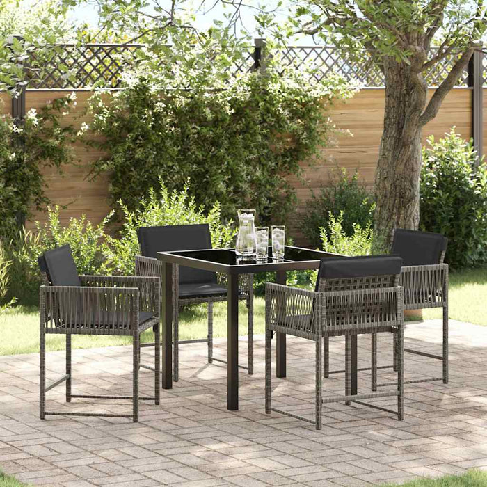 Set de dining pentru grădină cu 5 piese și perne gri din rattan sintetic. - WALTI WALTI