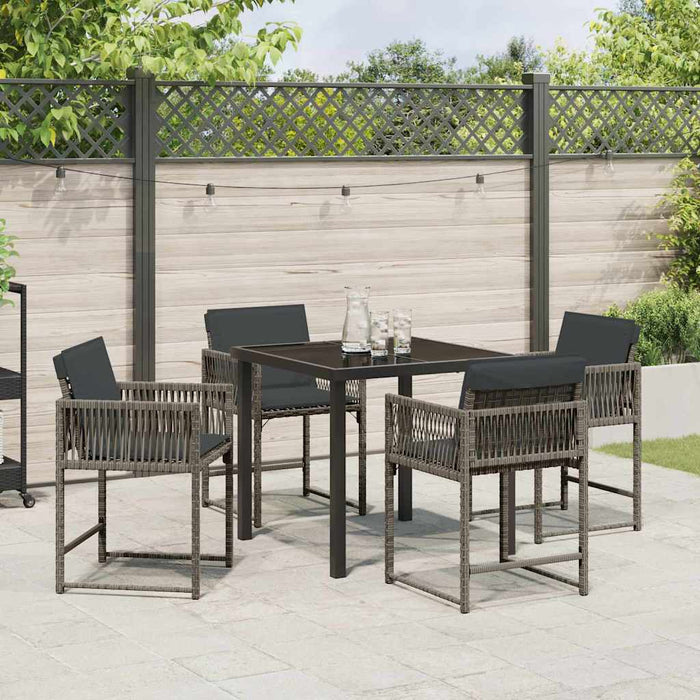 Set de dining pentru grădină cu 5 piese și perne gri din rattan sintetic. - WALTI WALTI