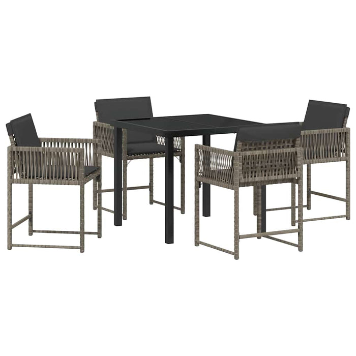 Set de dining pentru grădină cu 5 piese și perne gri din rattan sintetic. - WALTI WALTI
