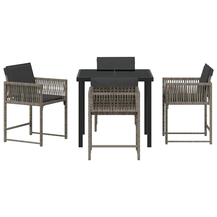 Set de dining pentru grădină cu 5 piese și perne gri din rattan sintetic. - WALTI WALTI