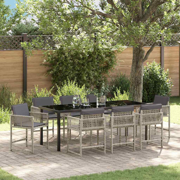 Set de masă pentru grădină 9 pcs Gri deschis poliratan - WALTI WALTI
