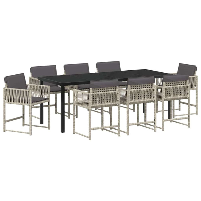 Set de masă pentru grădină 9 pcs Gri deschis poliratan - WALTI WALTI