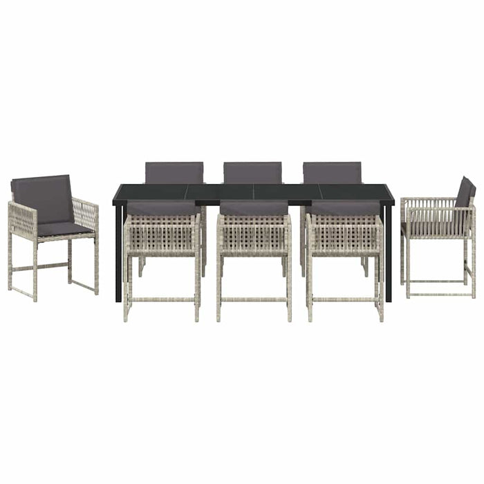 Set de masă pentru grădină 9 pcs Gri deschis poliratan - WALTI WALTI