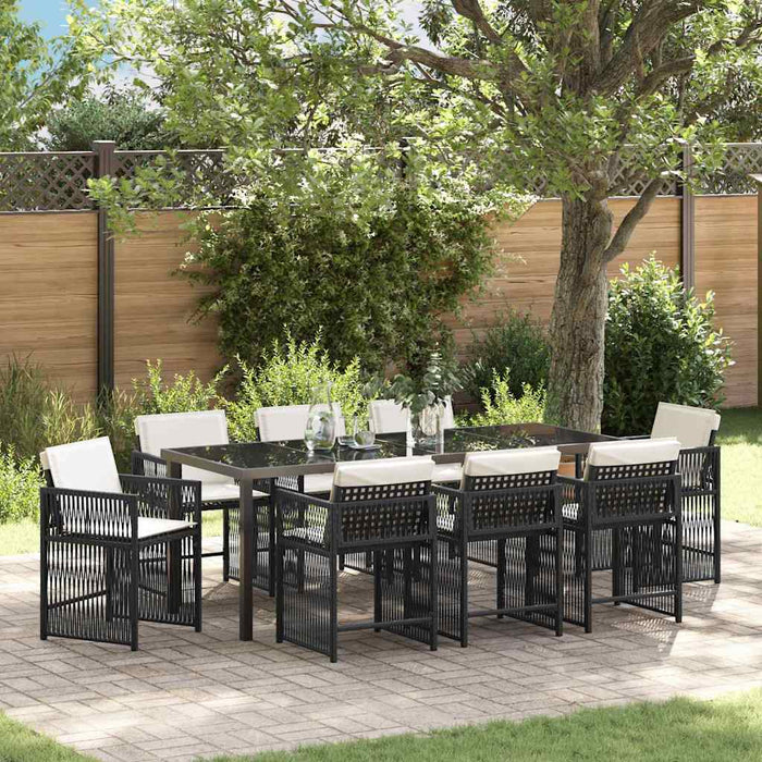 Set de masă pentru grădină 9 pcs Negru poliratan - WALTI WALTI