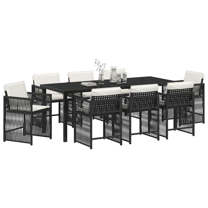 Set de masă pentru grădină 9 pcs Negru poliratan - WALTI WALTI