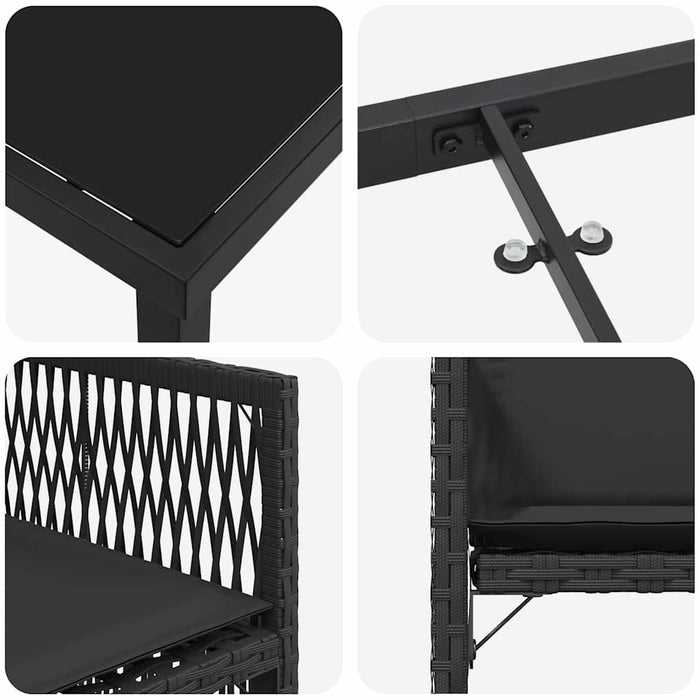 Set de masă pentru grădină 9 pcs Negru poliratan - WALTI WALTI