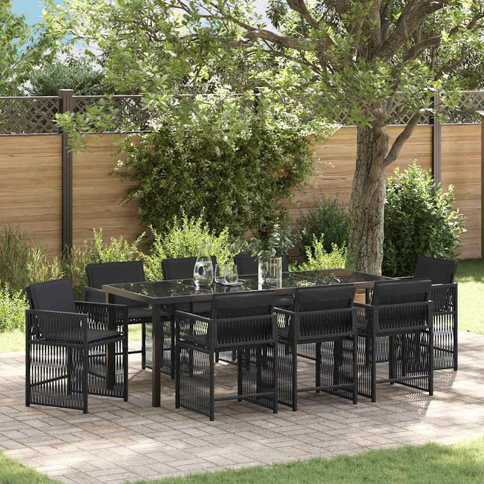 Set de masă pentru grădină 9 pcs Negru poliratan - WALTI WALTI