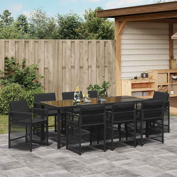 Set de masă pentru grădină 9 pcs Negru poliratan - WALTI WALTI