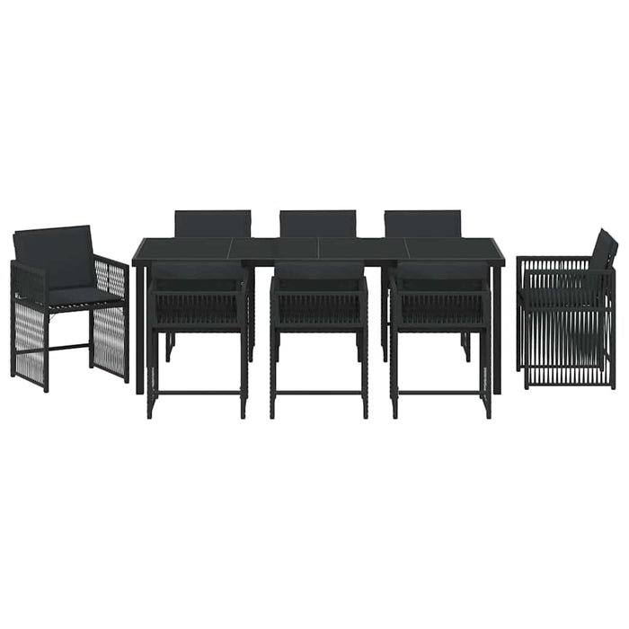 Set de masă pentru grădină 9 pcs Negru poliratan - WALTI WALTI