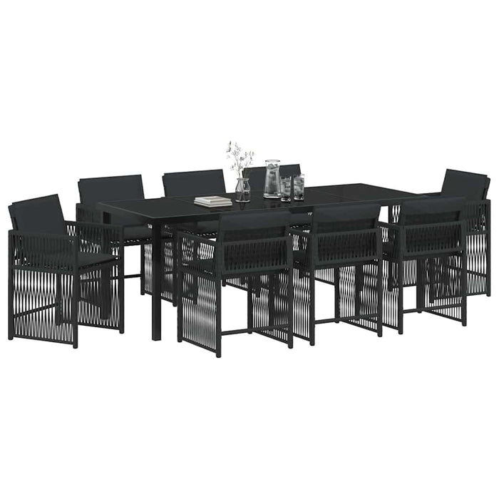 Set de masă pentru grădină 9 pcs Negru poliratan - WALTI WALTI
