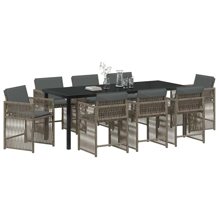 Set de masă pentru grădină 9 pcs Gri poliratan - WALTI WALTI