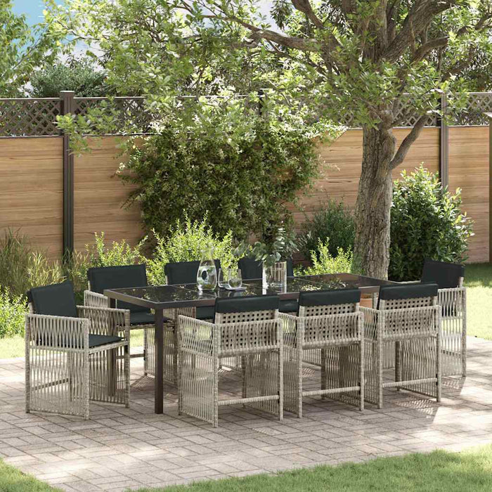 Set de masă pentru grădină 9 pcs Gri deschis poliratan - WALTI WALTI