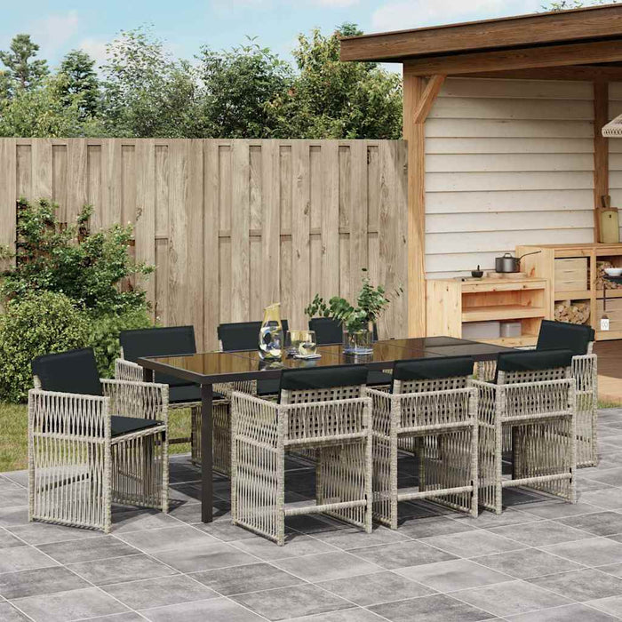 Set de masă pentru grădină 9 pcs Gri deschis poliratan - WALTI WALTI