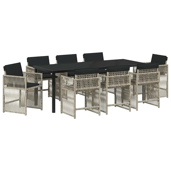 Set de masă pentru grădină 9 pcs Gri deschis poliratan - WALTI WALTI