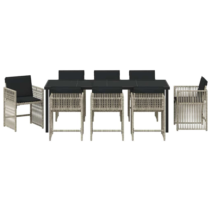 Set de masă pentru grădină 9 pcs Gri deschis poliratan - WALTI WALTI