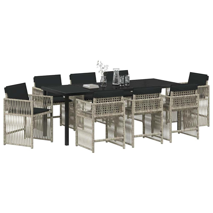 Set de masă pentru grădină 9 pcs Gri deschis poliratan - WALTI WALTI