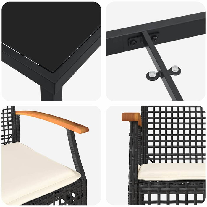 Set de masă pentru grădină cu pernă 7 pcs Negru Ratan - WALTI WALTI