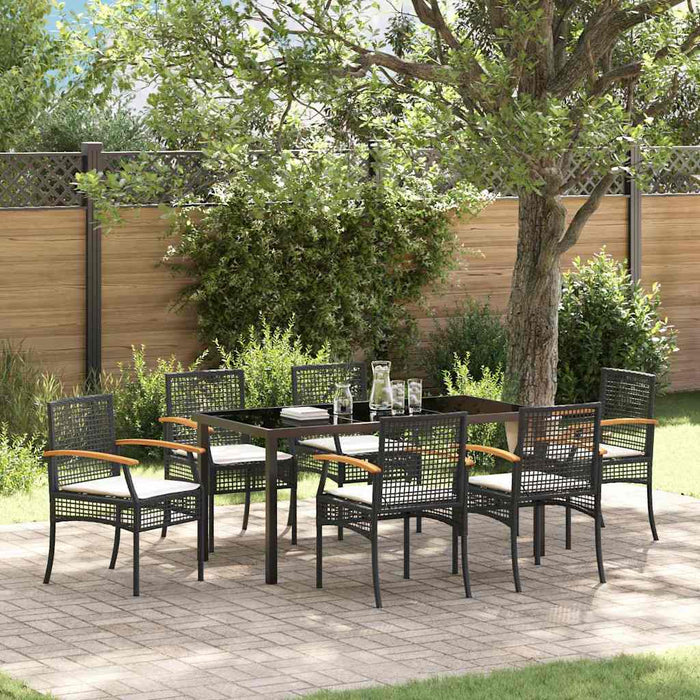 Set de masă pentru grădină cu pernă 7 pcs Negru Ratan - WALTI WALTI