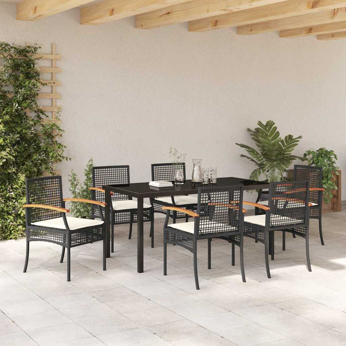 Set de masă pentru grădină cu pernă 7 pcs Negru Ratan - WALTI WALTI