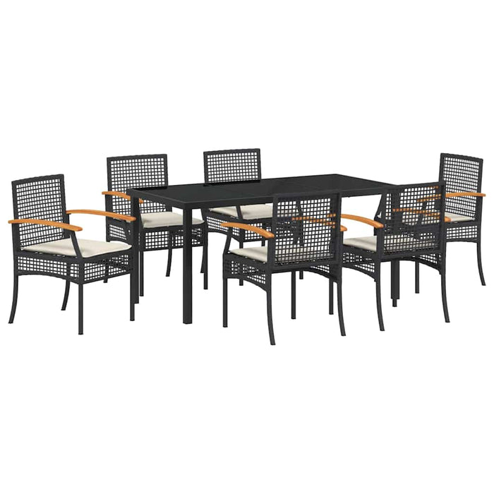 Set de masă pentru grădină cu pernă 7 pcs Negru Ratan - WALTI WALTI