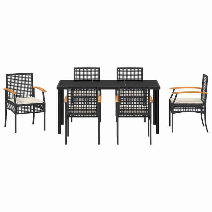Set de masă pentru grădină cu pernă 7 pcs Negru Ratan - WALTI WALTI