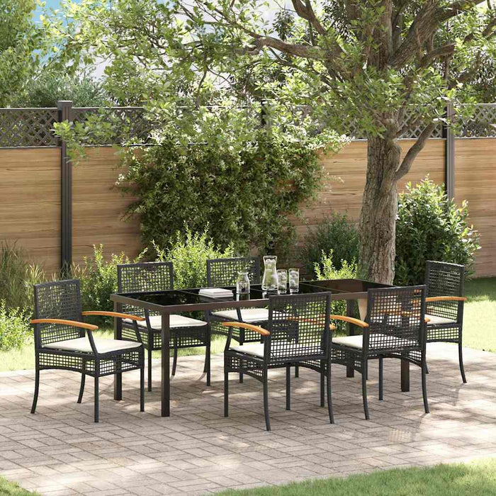 Set de masă pentru grădină 7 pcs Negru poliratan - WALTI WALTI