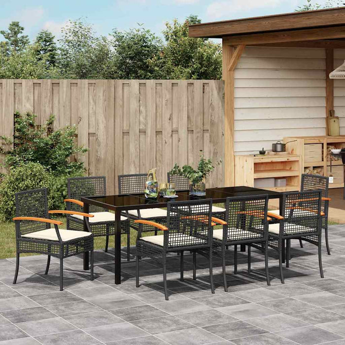 Set de masă pentru grădină 9 pcs Negru poliratan - WALTI WALTI