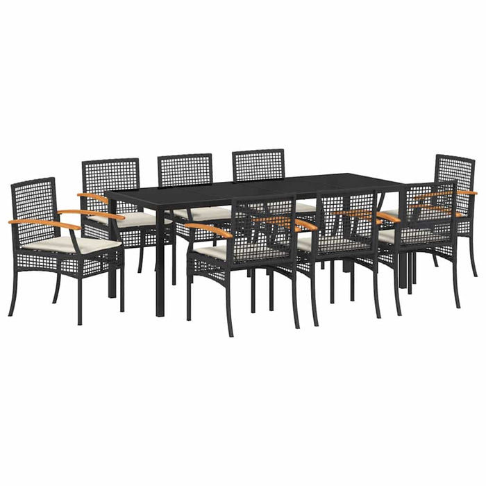 Set de masă pentru grădină 9 pcs Negru poliratan - WALTI WALTI