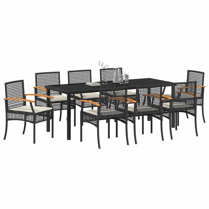 Set de masă pentru grădină 9 pcs Negru poliratan - WALTI WALTI