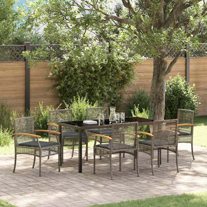 Set de masă pentru grădină cu pernă 7 pcs Gri și negru Ratan - WALTI WALTI