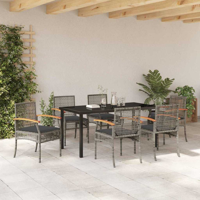 Set de masă pentru grădină cu pernă 7 pcs Gri și negru Ratan - WALTI WALTI