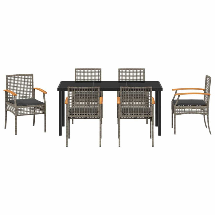 Set de masă pentru grădină cu pernă 7 pcs Gri și negru Ratan - WALTI WALTI