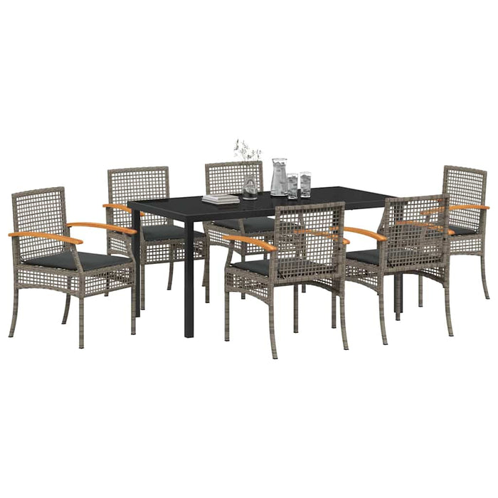 Set de masă pentru grădină cu pernă 7 pcs Gri și negru Ratan - WALTI WALTI