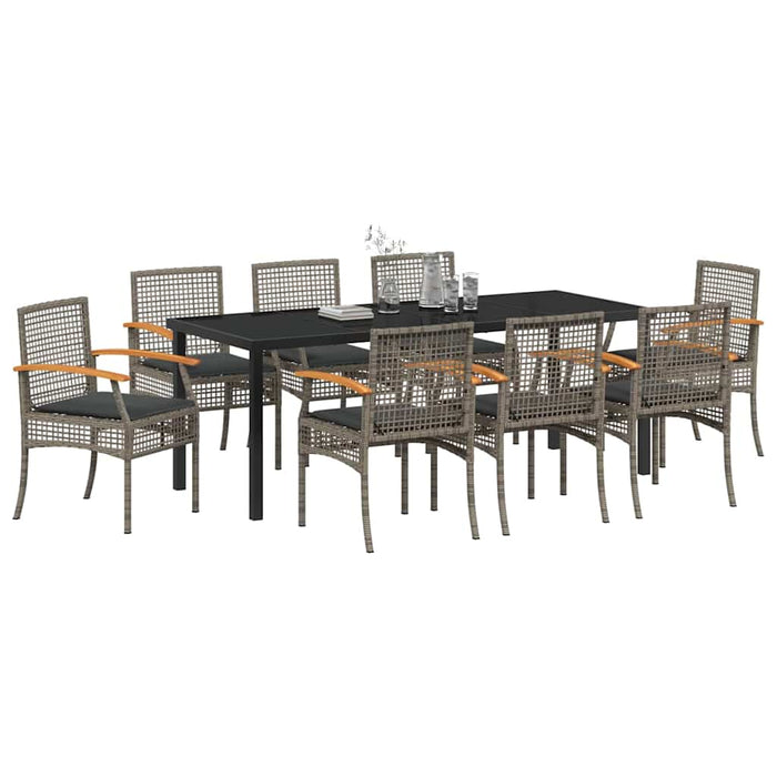 Set de masă pentru grădină 9 pcs Gri poliratan - WALTI WALTI