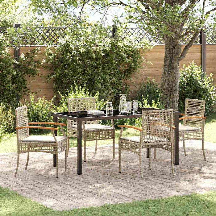 Set de masă pentru grădină cu pernă 5 pcs Bej și negru Ratan - WALTI WALTI