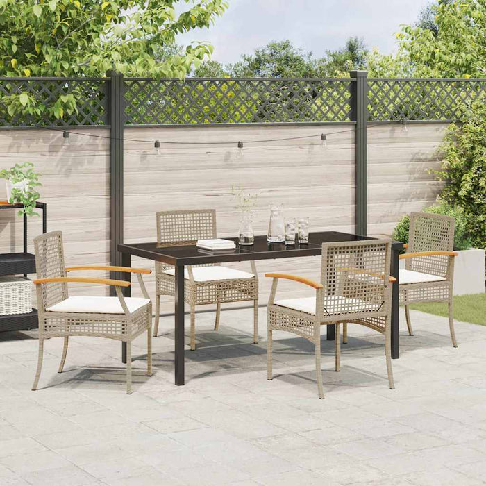 Set de masă pentru grădină cu pernă 5 pcs Bej și negru Ratan - WALTI WALTI