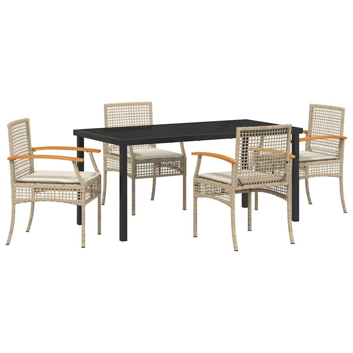 Set de masă pentru grădină cu pernă 5 pcs Bej și negru Ratan - WALTI WALTI