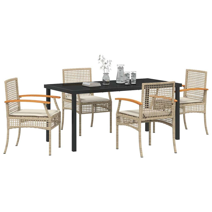 Set de masă pentru grădină cu pernă 5 pcs Bej și negru Ratan - WALTI WALTI