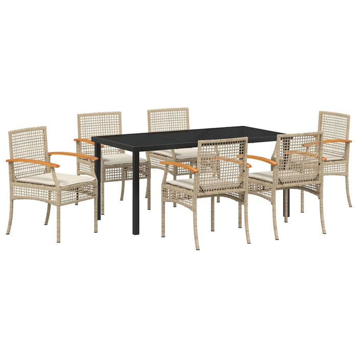 Set de masă pentru grădină cu pernă 7 pcs Bej și negru Ratan - WALTI WALTI