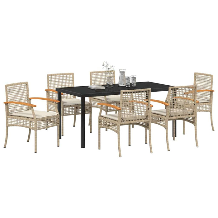 Set de masă pentru grădină cu pernă 7 pcs Bej și negru Ratan - WALTI WALTI