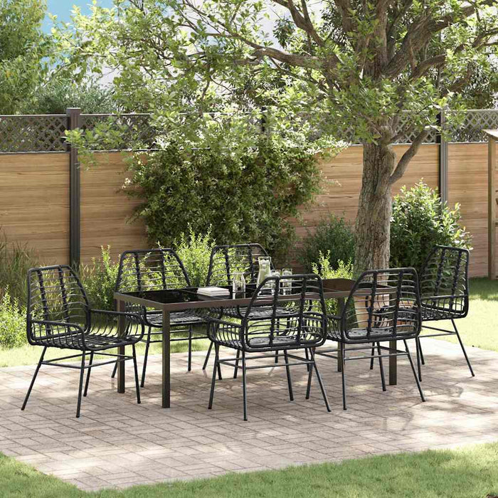 Set de masă pentru grădină 7 pcs Negru poliratan - WALTI WALTI