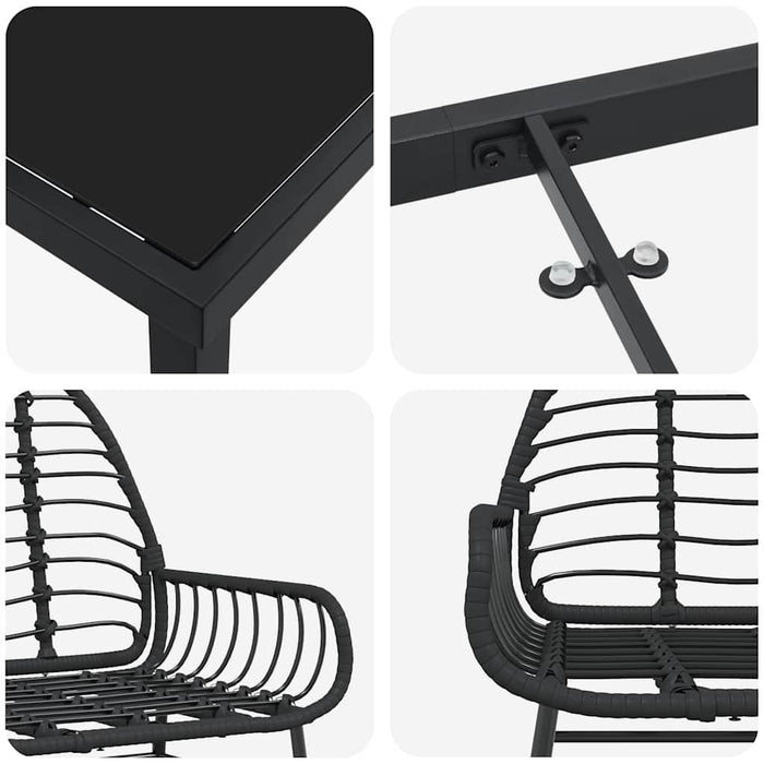 Set de masă pentru grădină 9 pcs Negru poliratan - WALTI WALTI