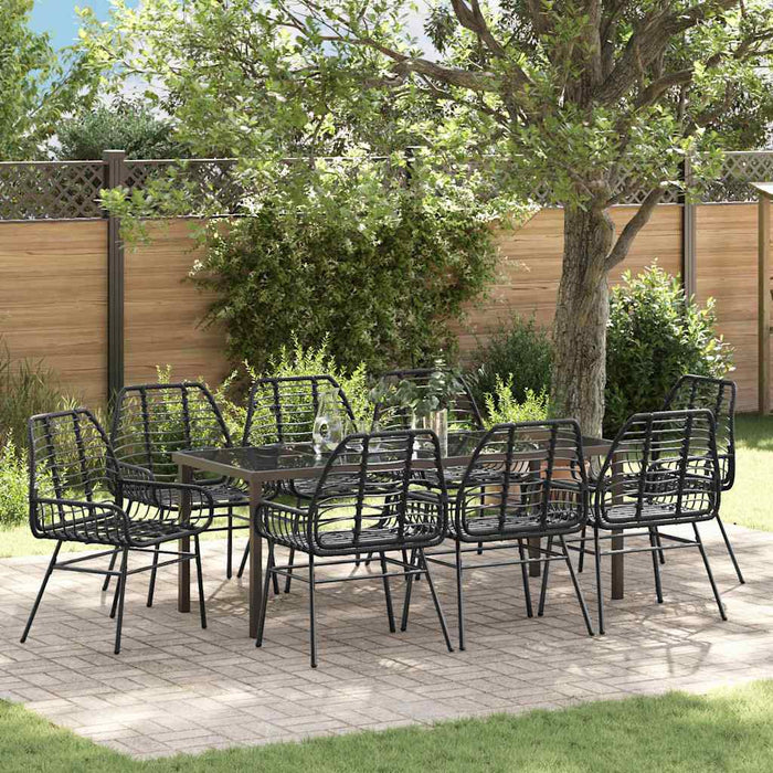 Set de masă pentru grădină 9 pcs Negru poliratan - WALTI WALTI