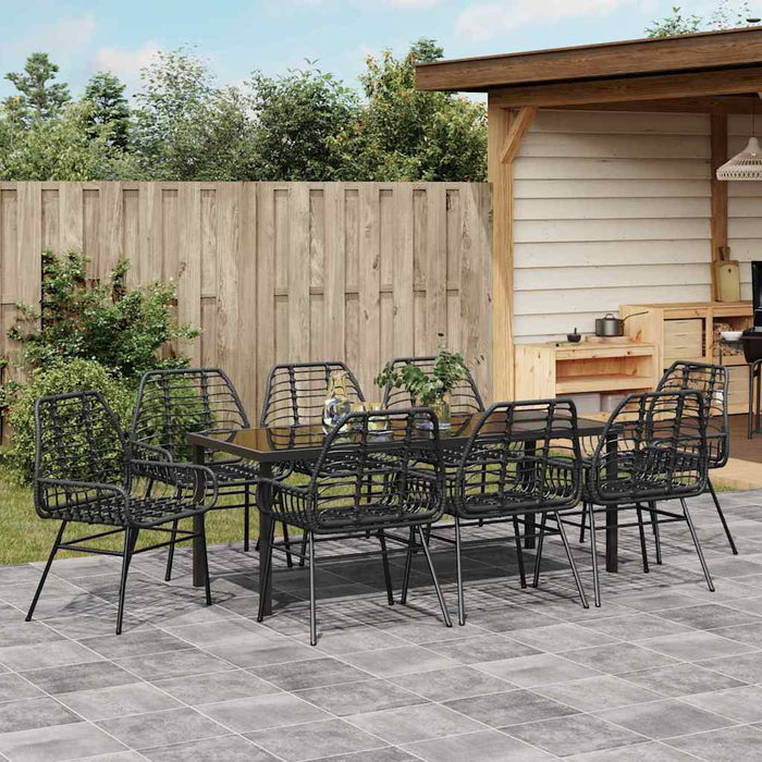 Set de masă pentru grădină 9 pcs Negru poliratan - WALTI WALTI