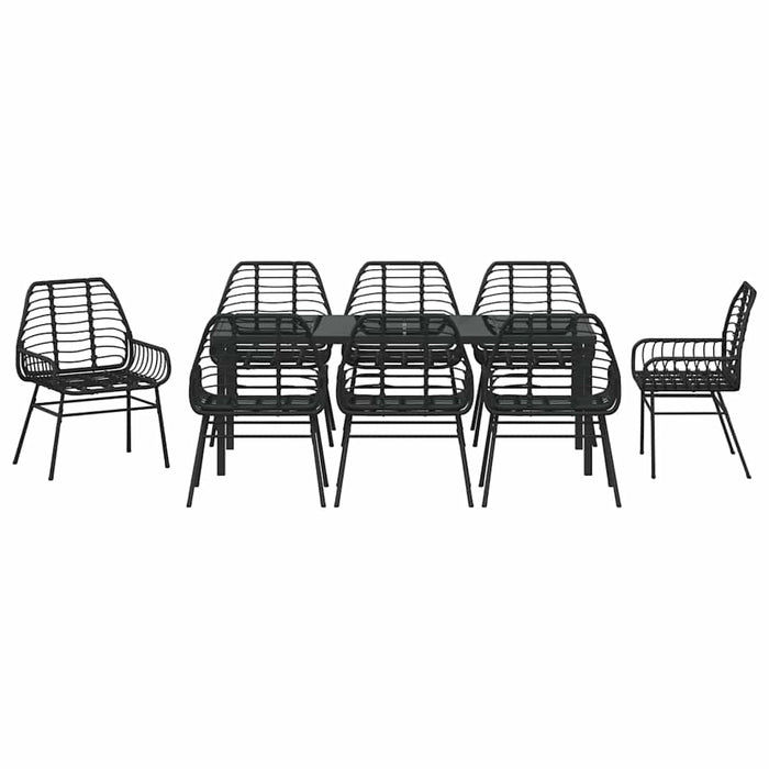 Set de masă pentru grădină 9 pcs Negru poliratan - WALTI WALTI