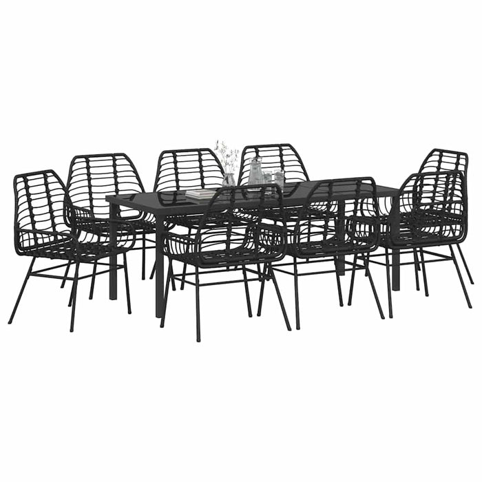 Set de masă pentru grădină 9 pcs Negru poliratan - WALTI WALTI