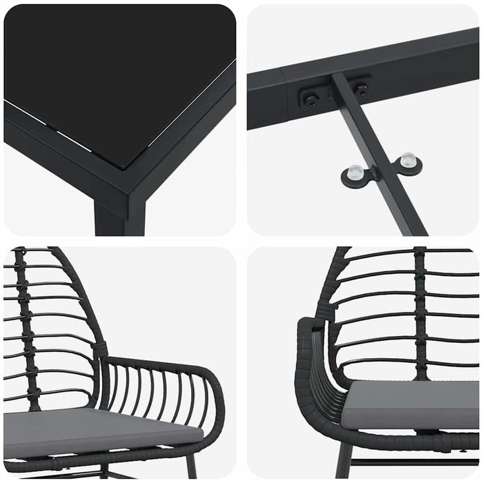Set de masă pentru grădină 7 pcs Negru poliratan WALTI