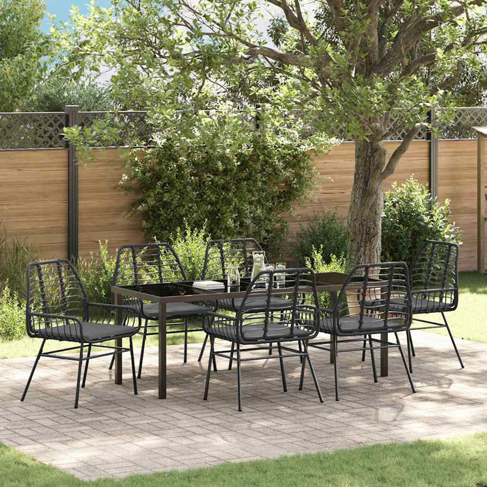 Set de masă pentru grădină 7 pcs Negru poliratan - WALTI WALTI