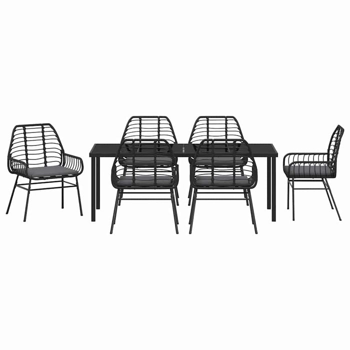 Set de masă pentru grădină 7 pcs Negru poliratan - WALTI WALTI