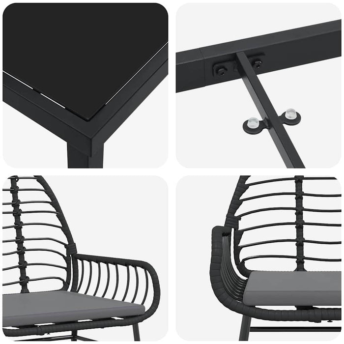Set de masă pentru grădină 9 pcs Negru poliratan - WALTI WALTI